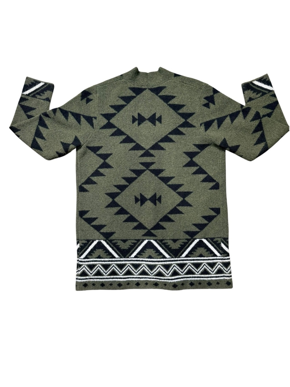 FRYE XL Southwestern Aztec Long Cardigan Sweater Olive Green Black - Picture 3 of 12